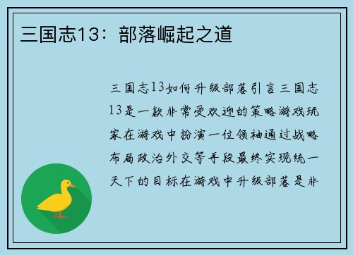三国志13：部落崛起之道